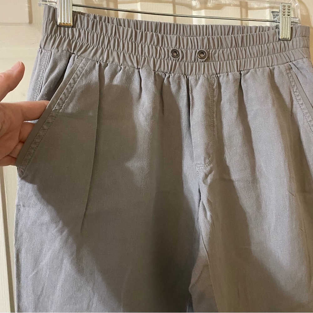 3/$18 Athleta Pants Bali Linen Ankle Cuffed Hem Gray Size 4 - Picture 2 of 5